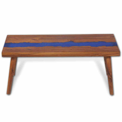 vidaXL Coffee Table | Brown and Blue | Teak and Resin | 100x50x40 cm