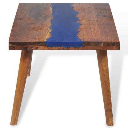 vidaXL Coffee Table | Brown and Blue | Teak and Resin | 100x50x40 cm