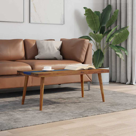 vidaXL Coffee Table | Brown and Blue | Teak and Resin | 100x50x40 cm