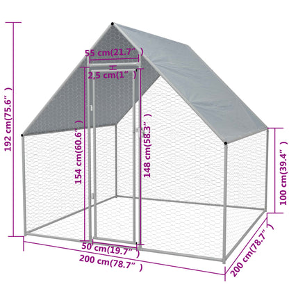 170494 vidaXL Outdoor Chicken Cage 2x2x1,92 m Galvanised Steel