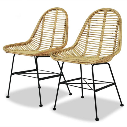 vidaXL Dining Chair | Set of 2 | Beige | Natural rattan and wrought iron