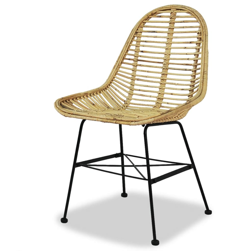 vidaXL Dining Chair | Set of 2 | Beige | Natural rattan and wrought iron