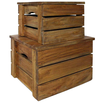244498 vidaXL Storage Crate Set 2 Pieces Solid Mahogany Wood