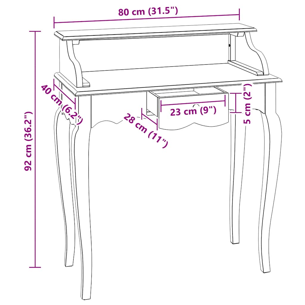 vidaXL Writing Desk Solid Mahogany Wood 80x40x92 cm