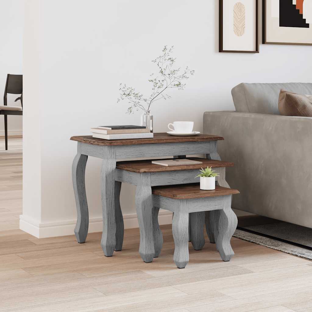 vidaXL Nesting Table Set 3 Pieces Solid Mahogany Wood
