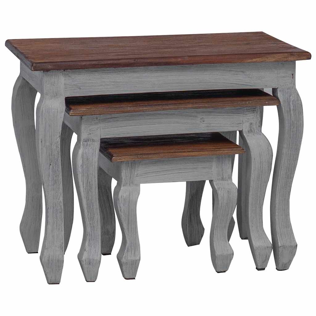 vidaXL Nesting Table Set 3 Pieces Solid Mahogany Wood