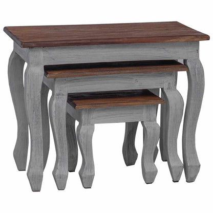 vidaXL Nesting Table Set 3 Pieces Solid Mahogany Wood
