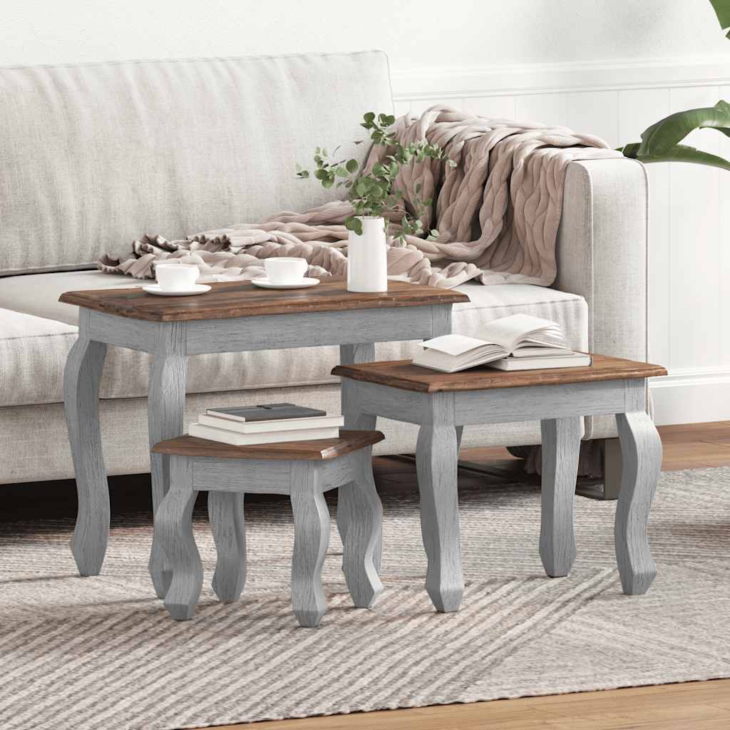 vidaXL Nesting Table Set 3 Pieces Solid Mahogany Wood