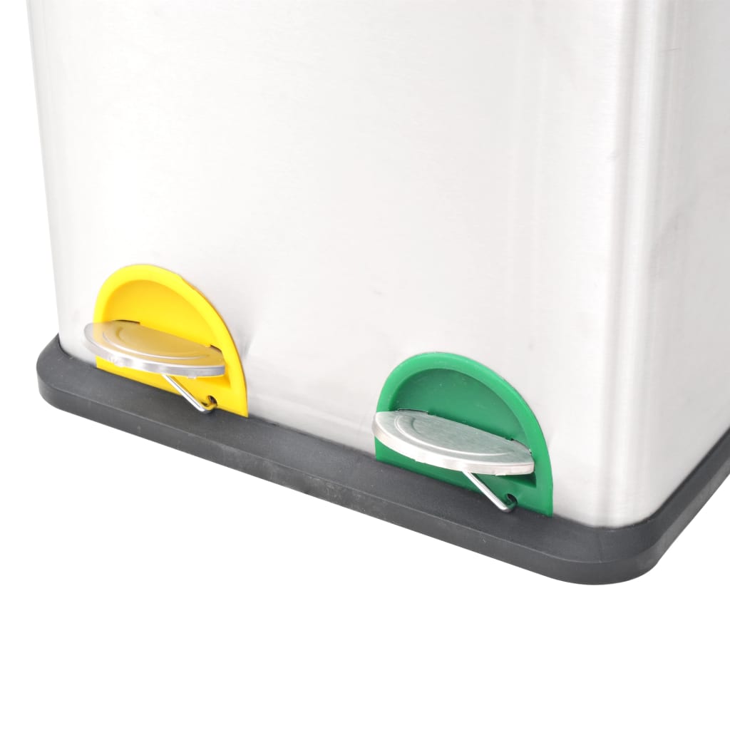 vidaXL Recycling Pedal Bin Garbage Trash Bin Stainless Steel 36 L