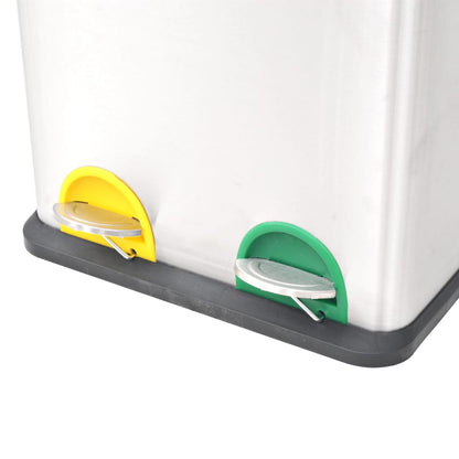 vidaXL Recycling Pedal Bin Garbage Trash Bin Stainless Steel 36 L