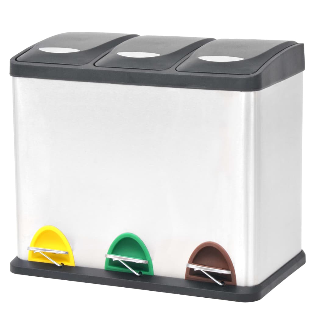 vidaXL Recycling Pedal Bin Garbage Trash Bin Stainless Steel 24 L