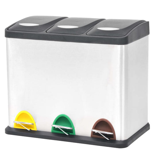 vidaXL Recycling Pedal Bin Garbage Trash Bin Stainless Steel 24 L