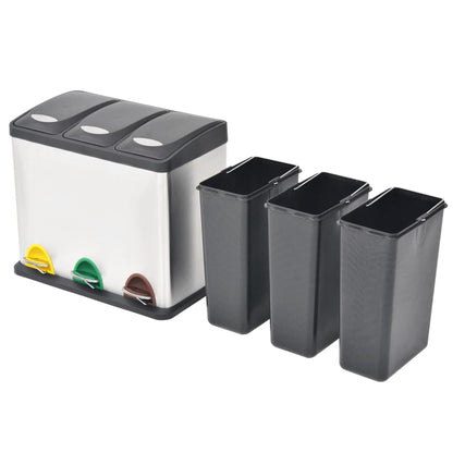 vidaXL Recycling Pedal Bin Garbage Trash Bin Stainless Steel 24 L