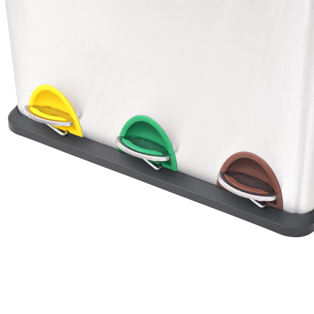 vidaXL Recycling Pedal Bin Garbage Trash Bin Stainless Steel 24 L