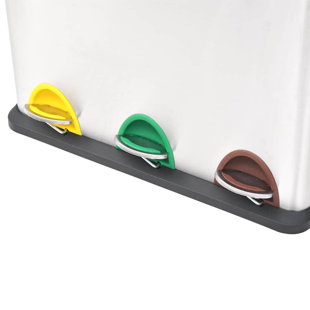 vidaXL Recycling Pedal Bin Garbage Trash Bin Stainless Steel 24 L
