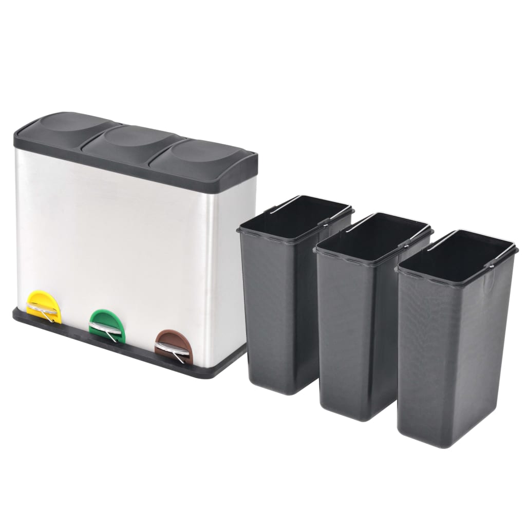 vidaXL Recycling Pedal Bin Garbage Trash Bin Stainless Steel 54 L