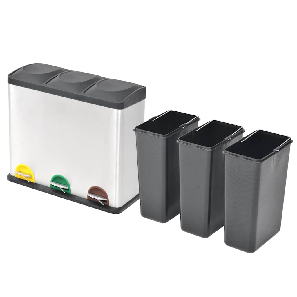 vidaXL Recycling Pedal Bin Garbage Trash Bin Stainless Steel 54 L