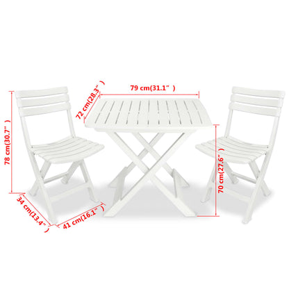 vidaXL Garden Furniture Set | White | Plastic |  Foldable  | Bistro Table
