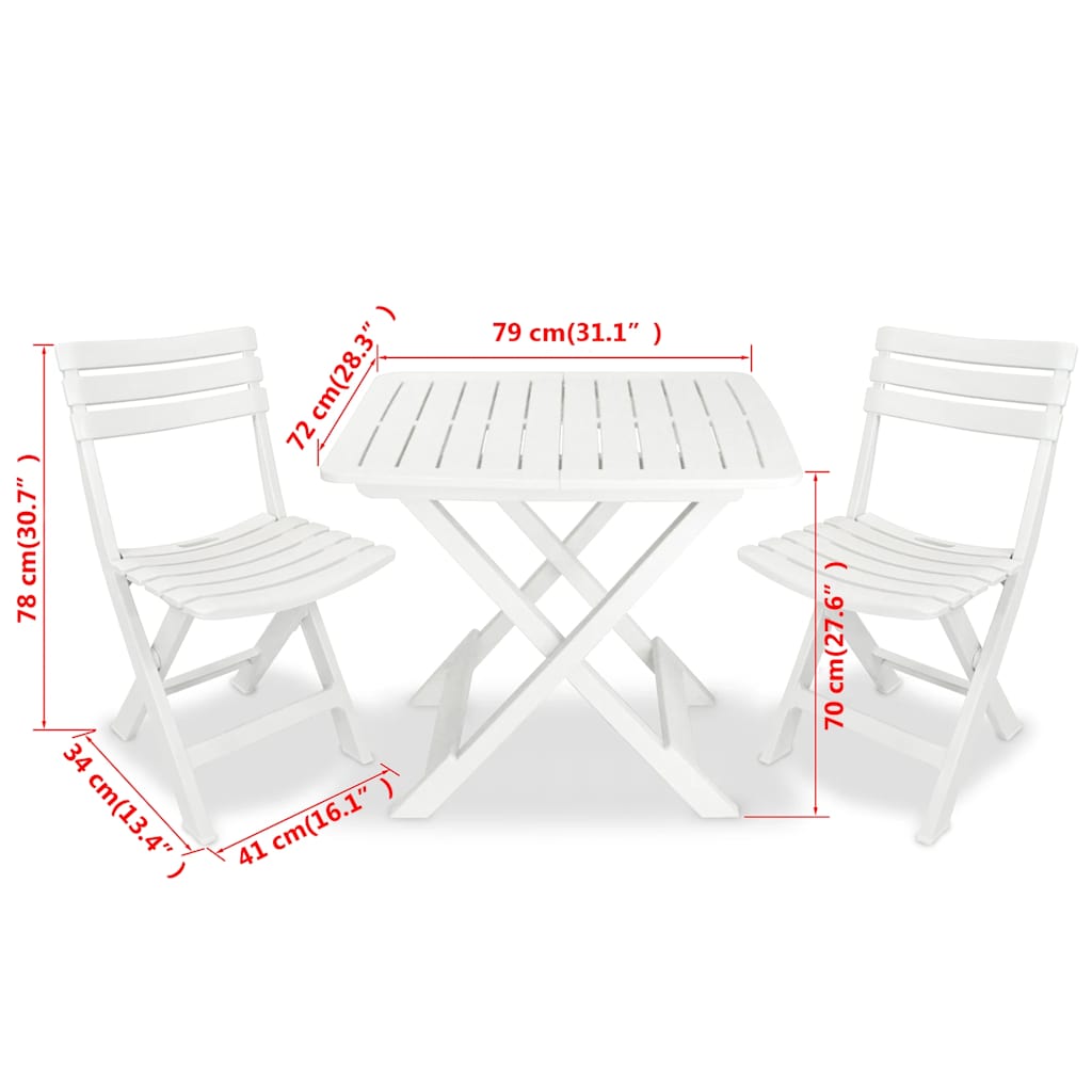 43581 vidaXL 3 Piece Folding Bistro Set Plastic White