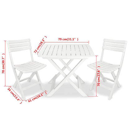43581 vidaXL 3 Piece Folding Bistro Set Plastic White