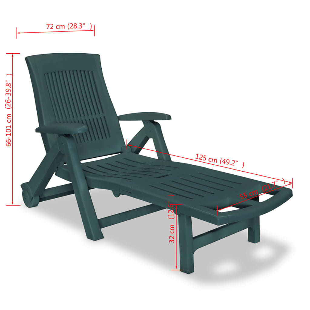vidaXL Sunlounger | Green | Plastic | One Size | Foldable | Sun Lounger