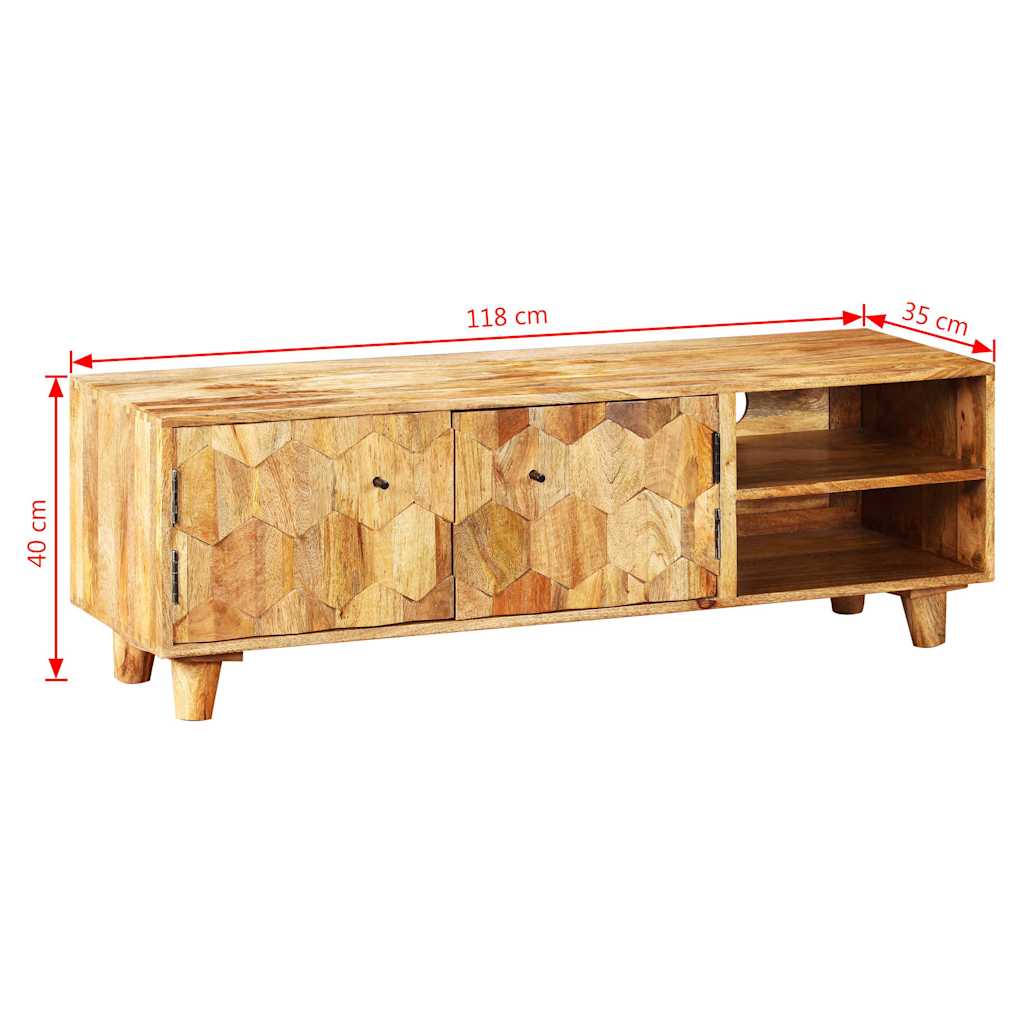 vidaXL TV Cabinet | Natural Mango Wood | Solid Mango Wood | 118 x 35 x 40 cm