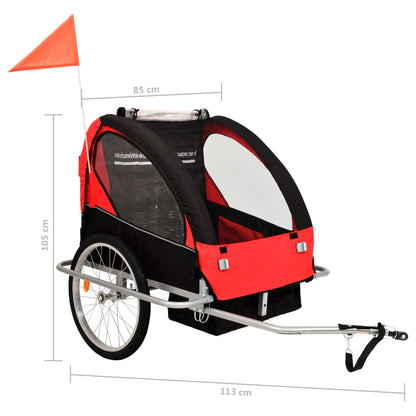 vidaXL 2-in-1 Bike Trailer & Stroller Black and Red