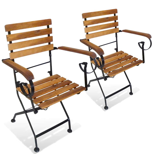vidaXL Folding Chairs 2 pcs Steel and Solid Acacia Wood