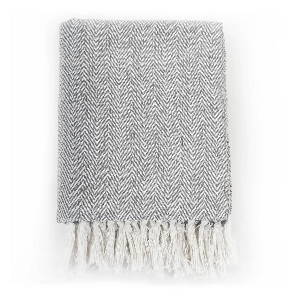 vidaXL Throw Cotton Herringbone 220x250 cm Grey