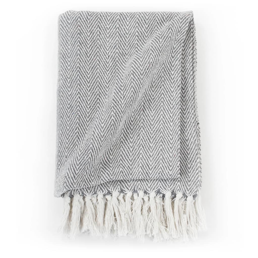 vidaXL Throw Cotton Herringbone 220x250 cm Grey