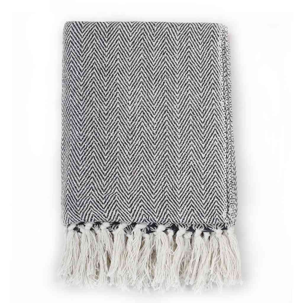 vidaXL Throw Cotton Herringbone 125x150 cm Navy Blue
