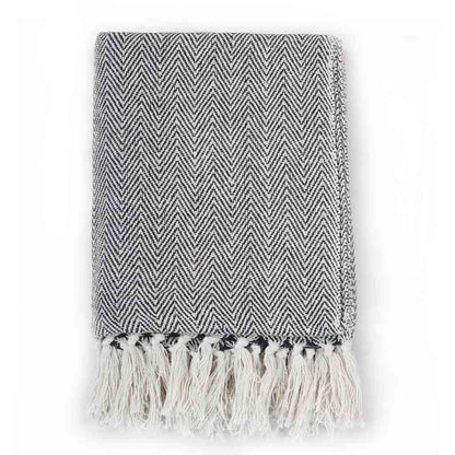 vidaXL Throw Cotton Herringbone 125x150 cm Navy Blue