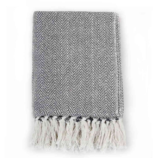 vidaXL Throw Cotton Herringbone 125x150 cm Navy Blue
