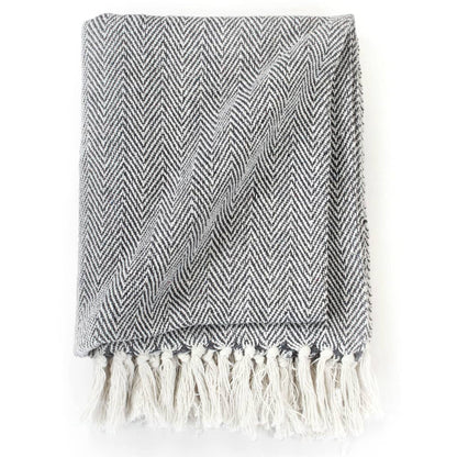 vidaXL Throw Cotton Herringbone 125x150 cm Navy Blue