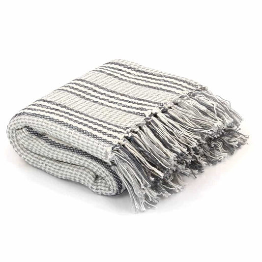 245327 vidaXL Throw Cotton Stripes 125x150 cm Grey and White