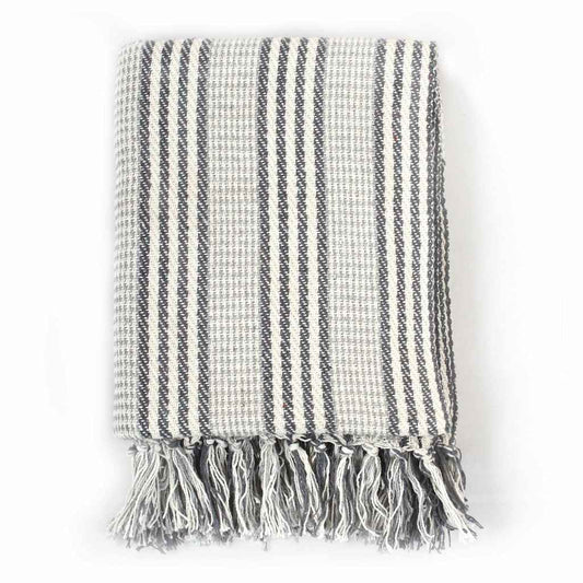 245327 vidaXL Throw Cotton Stripes 125x150 cm Grey and White