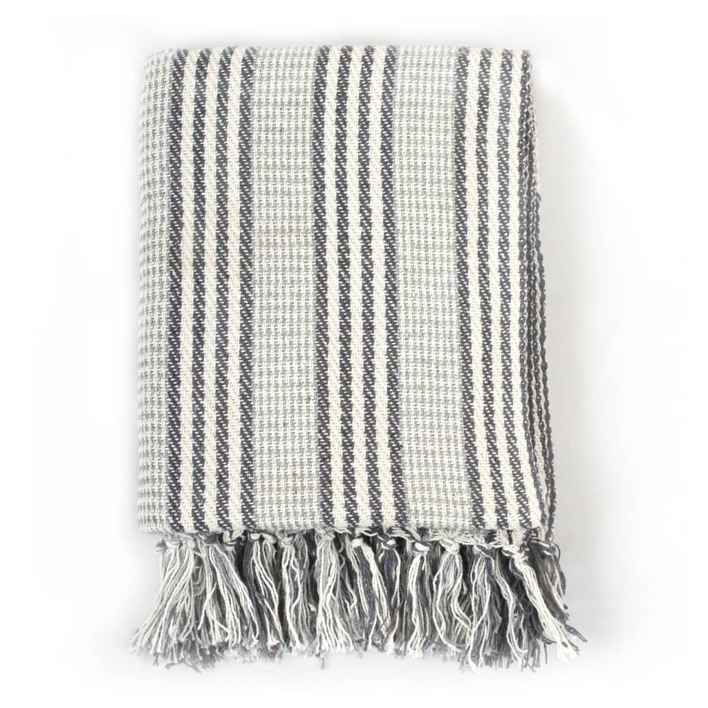 vidaXL Throw Cotton Stripes 220x250 cm Grey and White