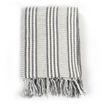 vidaXL Throw Cotton Stripes 220x250 cm Grey and White