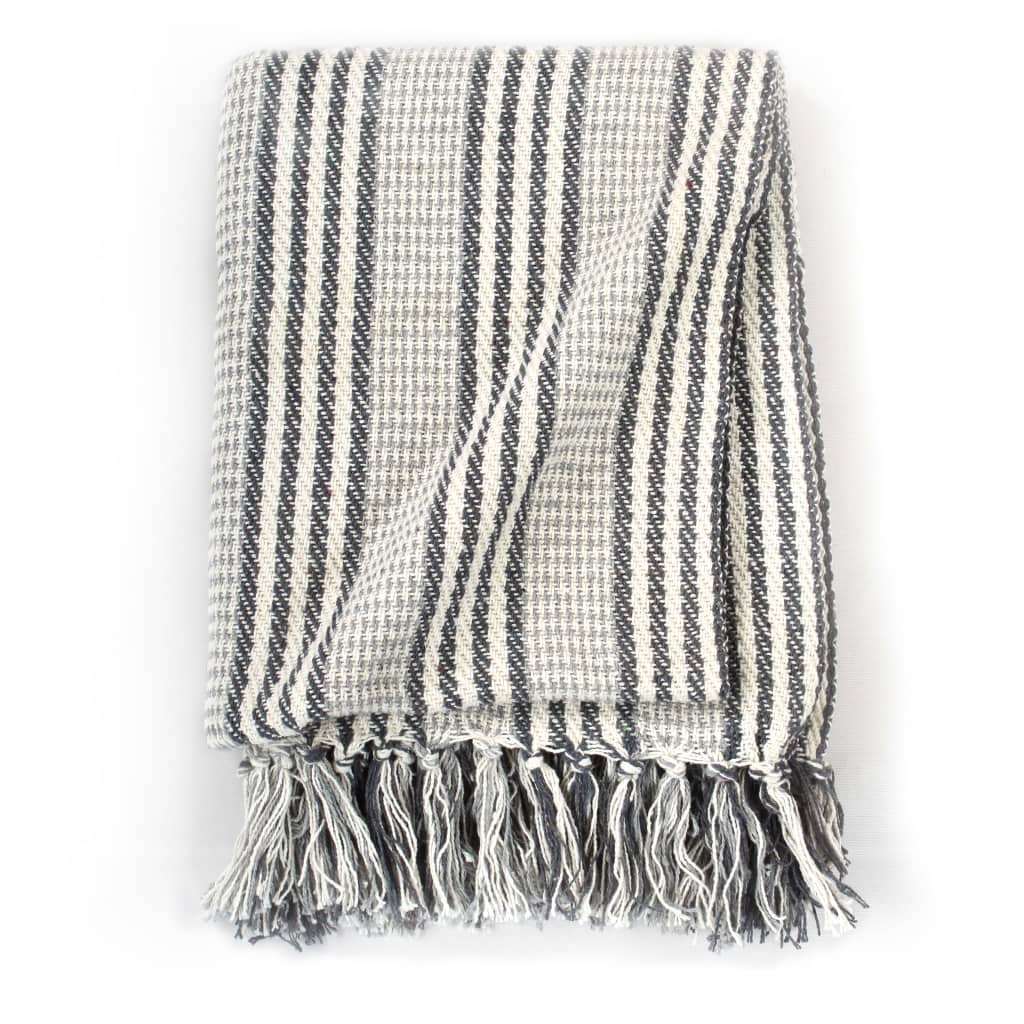 vidaXL Throw Cotton Stripes 220x250 cm Grey and White