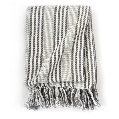 vidaXL Throw Cotton Stripes 220x250 cm Grey and White