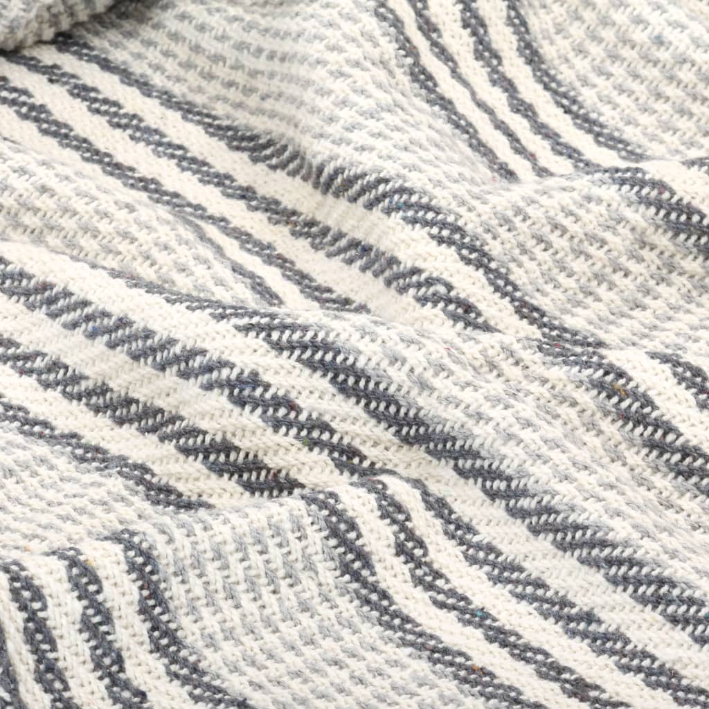 vidaXL Throw Cotton Stripes 220x250 cm Grey and White