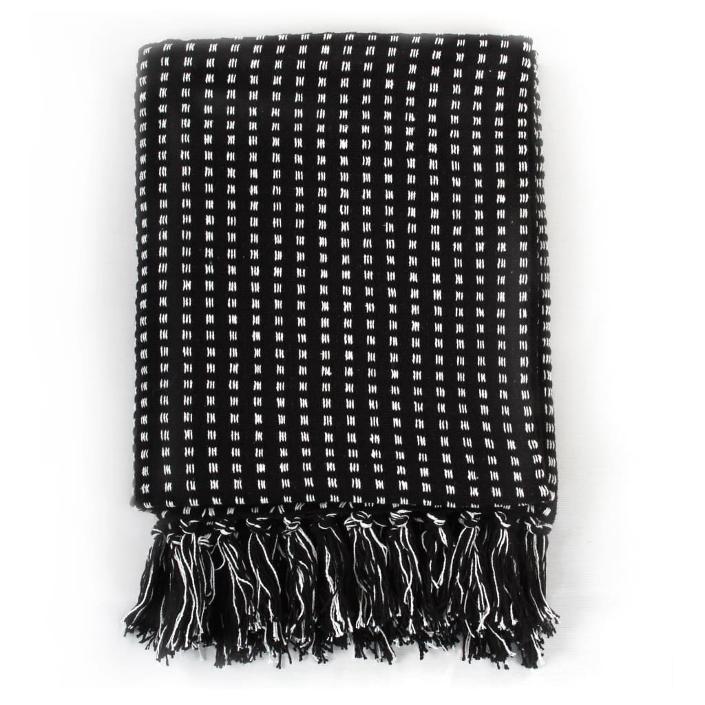 vidaXL Throw Cotton Squares 125x150 cm Black