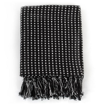 vidaXL Throw Cotton Squares 125x150 cm Black