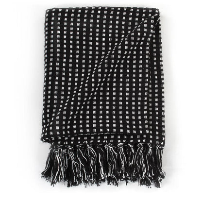 vidaXL Throw Cotton Squares 125x150 cm Black