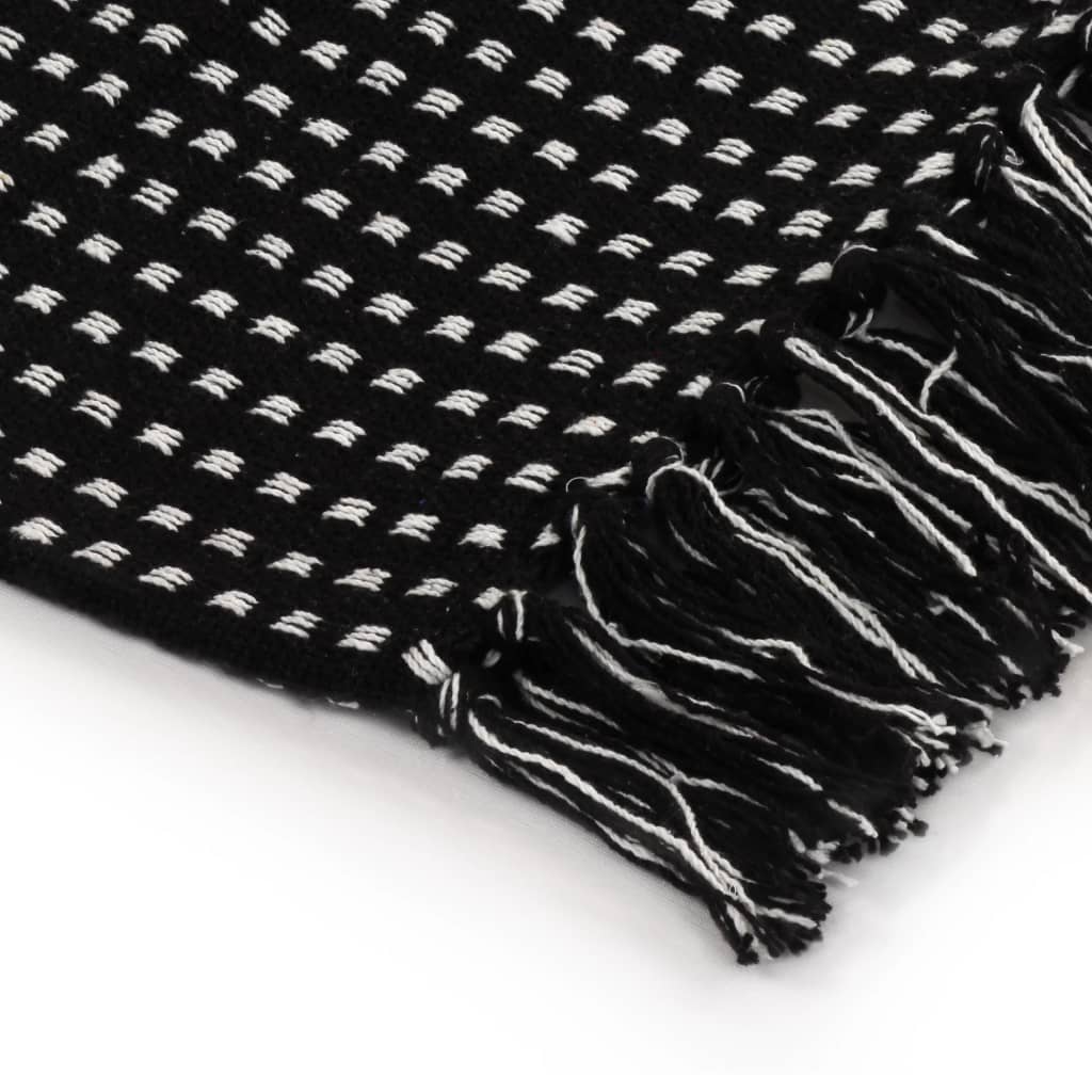 vidaXL Throw Cotton Squares 125x150 cm Black