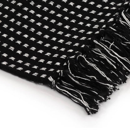 vidaXL Throw Cotton Squares 125x150 cm Black