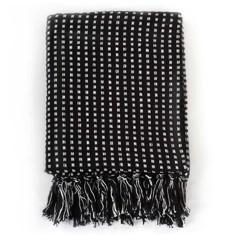 vidaXL Throw Cotton Squares 220x250 cm Black