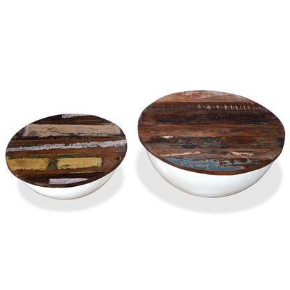 vidaXL Coffee Table Set 2 Pieces Solid Reclaimed Wood White Bowl Shape