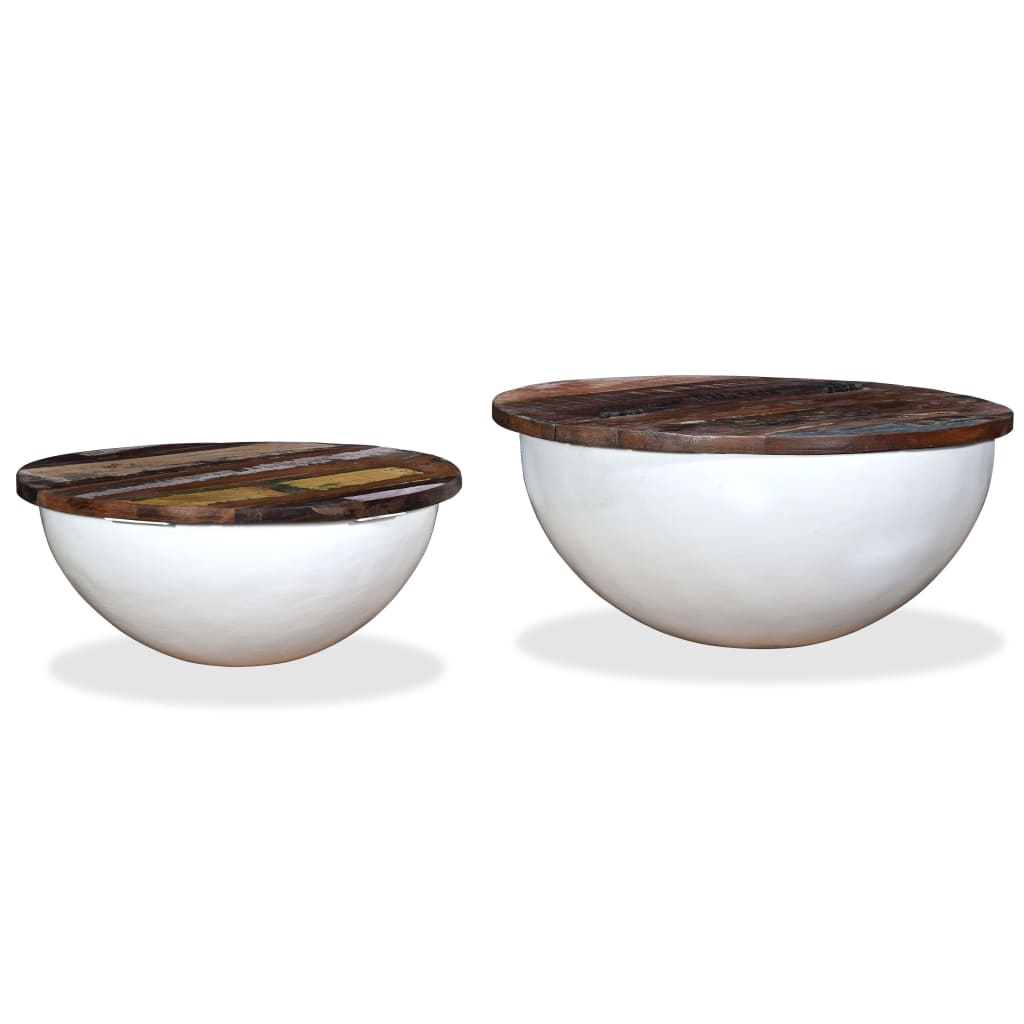 vidaXL Coffee Table Set 2 Pieces Solid Reclaimed Wood White Bowl Shape