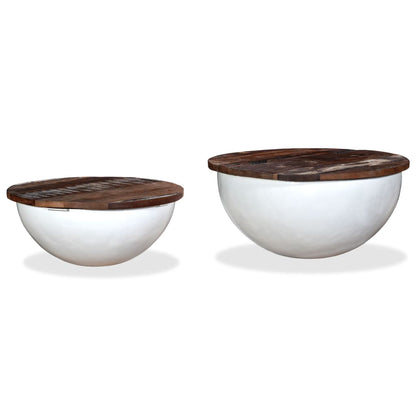 vidaXL Coffee Table Set 2 Pieces Solid Reclaimed Wood White Bowl Shape